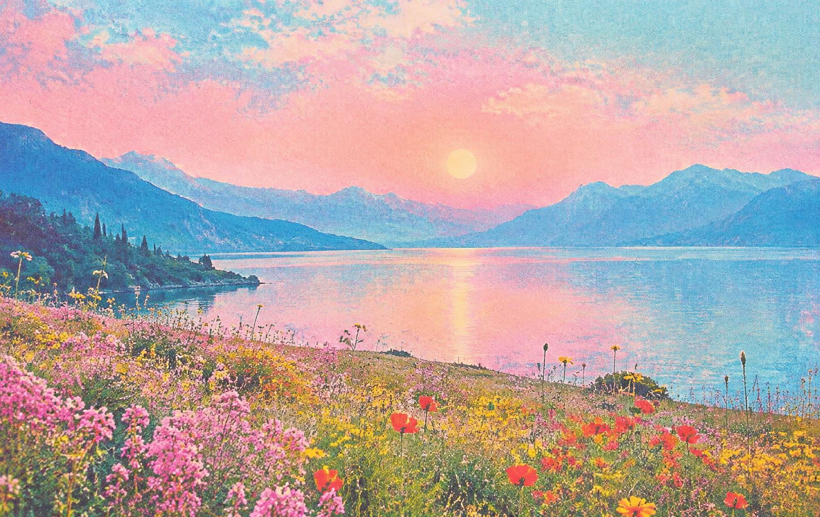 Pastel landscape with wildflowers — atmosphere reference